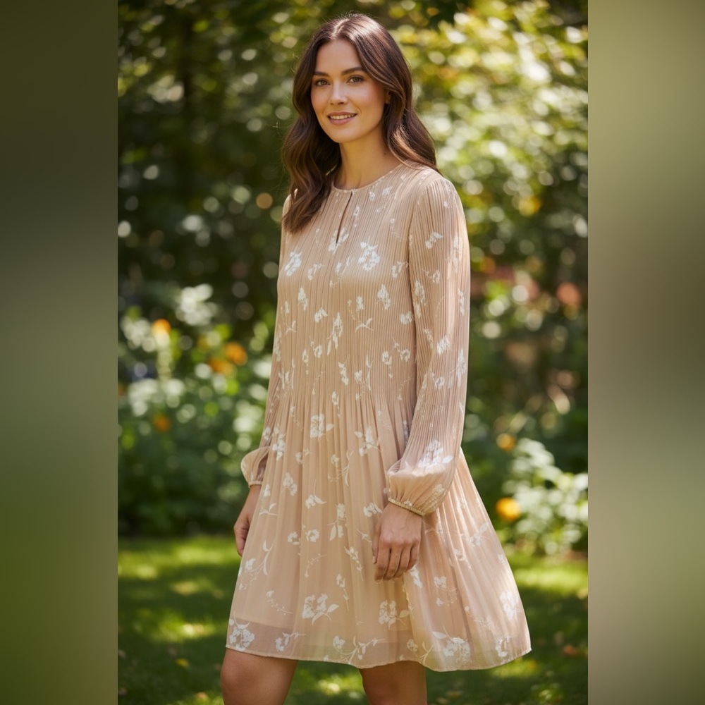 Aritzia Wilfred Janvry Pleated Mini Dress in Coral Blush Light Birch